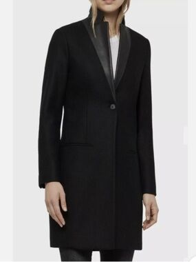 Allsaints Leni Lea Wool Black Coat Jacket Leather Collar Italian Wool 10